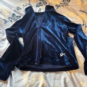 Blue velvet cropped zip up jacket